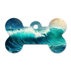 Ai Generated Waves Ocean Sea Tsunami Nautical Painting Dog Tag Bone (one Side) by Ravend