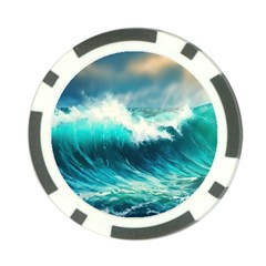 Ai Generated Waves Ocean Sea Tsunami Nautical Painting Poker Chip Card Guard (10 Pack) by Ravend