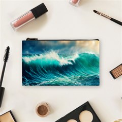 Ai Generated Waves Ocean Sea Tsunami Nautical Painting Cosmetic Bag (small) by Ravend