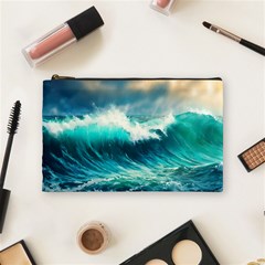 Ai Generated Waves Ocean Sea Tsunami Nautical Painting Cosmetic Bag (medium) by Ravend