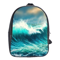 Ai Generated Waves Ocean Sea Tsunami Nautical Painting School Bag (large) by Ravend