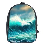 Ai Generated Waves Ocean Sea Tsunami Nautical Painting School Bag (Large) Front