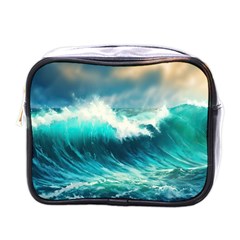 Ai Generated Waves Ocean Sea Tsunami Nautical Painting Mini Toiletries Bag (one Side) by Ravend