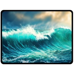 Ai Generated Waves Ocean Sea Tsunami Nautical Painting One Side Fleece Blanket (large) by Ravend