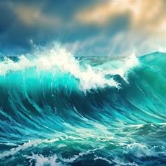 Ai Generated Waves Ocean Sea Tsunami Nautical Painting Play Mat (rectangle) by Ravend