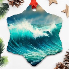 Ai Generated Waves Ocean Sea Tsunami Nautical Painting Ornament (snowflake) by Ravend