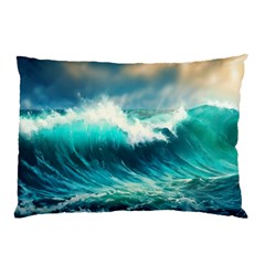 Ai Generated Waves Ocean Sea Tsunami Nautical Painting Pillow Case (two Sides) by Ravend