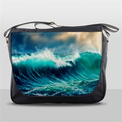 Ai Generated Waves Ocean Sea Tsunami Nautical Painting Messenger Bag by Ravend