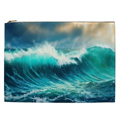 Ai Generated Waves Ocean Sea Tsunami Nautical Painting Cosmetic Bag (xxl) by Ravend