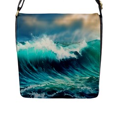 Ai Generated Waves Ocean Sea Tsunami Nautical Painting Flap Closure Messenger Bag (l) by Ravend