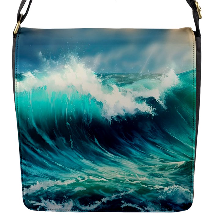 Ai Generated Waves Ocean Sea Tsunami Nautical Painting Flap Closure Messenger Bag (S)