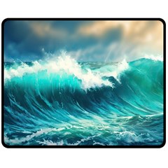 Ai Generated Waves Ocean Sea Tsunami Nautical Painting Fleece Blanket (medium) by Ravend