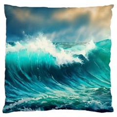 Ai Generated Waves Ocean Sea Tsunami Nautical Painting Large Premium Plush Fleece Cushion Case (two Sides) by Ravend