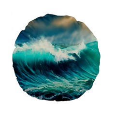 Ai Generated Waves Ocean Sea Tsunami Nautical Painting Standard 15  Premium Flano Round Cushions by Ravend