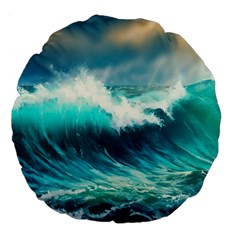 Ai Generated Waves Ocean Sea Tsunami Nautical Painting Large 18  Premium Flano Round Cushions by Ravend