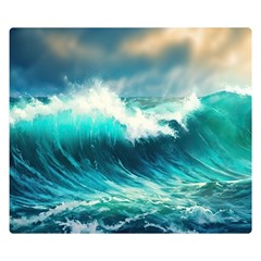 Ai Generated Waves Ocean Sea Tsunami Nautical Painting Premium Plush Fleece Blanket (small) by Ravend