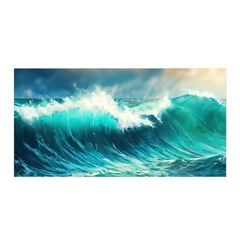 Ai Generated Waves Ocean Sea Tsunami Nautical Painting Satin Wrap 35  X 70  by Ravend