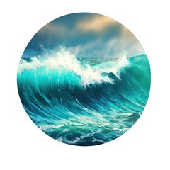 Ai Generated Waves Ocean Sea Tsunami Nautical Painting Mini Round Pill Box by Ravend