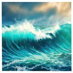 Ai Generated Waves Ocean Sea Tsunami Nautical Painting Wooden Puzzle Square by Ravend