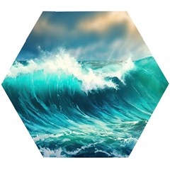 Ai Generated Waves Ocean Sea Tsunami Nautical Painting Wooden Puzzle Hexagon by Ravend