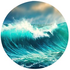 Ai Generated Waves Ocean Sea Tsunami Nautical Painting Wooden Bottle Opener (round) by Ravend