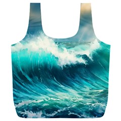 Ai Generated Waves Ocean Sea Tsunami Nautical Painting Full Print Recycle Bag (xxxl)