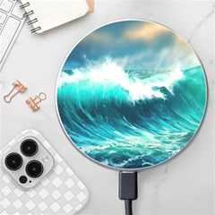 Ai Generated Waves Ocean Sea Tsunami Nautical Painting Wireless Fast Charger(white) by Ravend