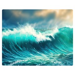 Ai Generated Waves Ocean Sea Tsunami Nautical Painting One Side Premium Plush Fleece Blanket (medium) by Ravend