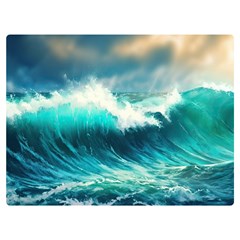 Ai Generated Waves Ocean Sea Tsunami Nautical Painting One Side Premium Plush Fleece Blanket (extra Small) by Ravend