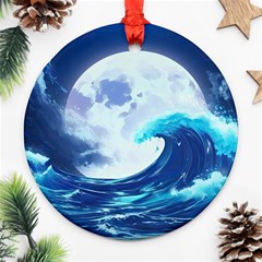 Ai Generated Waves Ocean Sea Tsunami Nautical Blue Ornament (round) by Ravend