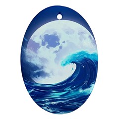 Ai Generated Waves Ocean Sea Tsunami Nautical Blue Ornament (oval)