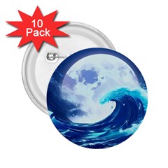 Ai Generated Waves Ocean Sea Tsunami Nautical Blue 2 25  Buttons (10 Pack)  by Ravend