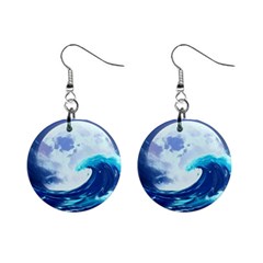 Ai Generated Waves Ocean Sea Tsunami Nautical Blue Mini Button Earrings by Ravend