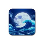 Ai Generated Waves Ocean Sea Tsunami Nautical Blue Rubber Coaster (Square) Front