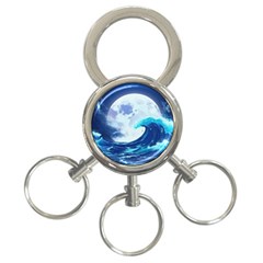 Ai Generated Waves Ocean Sea Tsunami Nautical Blue 3-ring Key Chain by Ravend