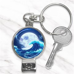 Ai Generated Waves Ocean Sea Tsunami Nautical Blue Nail Clippers Key Chain by Ravend