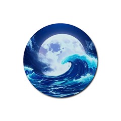 Ai Generated Waves Ocean Sea Tsunami Nautical Blue Rubber Coaster (round) by Ravend