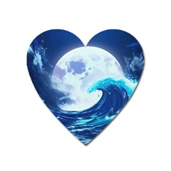 Ai Generated Waves Ocean Sea Tsunami Nautical Blue Heart Magnet by Ravend