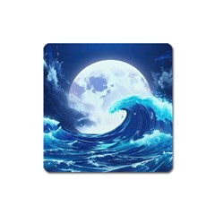 Ai Generated Waves Ocean Sea Tsunami Nautical Blue Square Magnet by Ravend