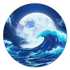 Ai Generated Waves Ocean Sea Tsunami Nautical Blue Magnet 5  (round) by Ravend