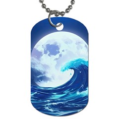 Ai Generated Waves Ocean Sea Tsunami Nautical Blue Dog Tag (one Side) by Ravend