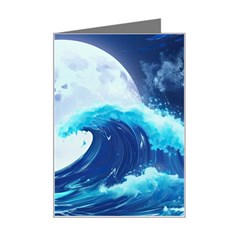 Ai Generated Waves Ocean Sea Tsunami Nautical Blue Mini Greeting Card by Ravend