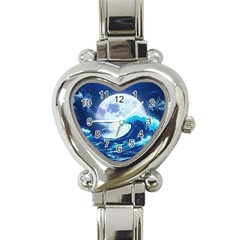 Ai Generated Waves Ocean Sea Tsunami Nautical Blue Heart Italian Charm Watch by Ravend