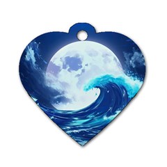 Ai Generated Waves Ocean Sea Tsunami Nautical Blue Dog Tag Heart (two Sides) by Ravend