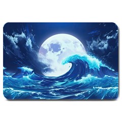 Ai Generated Waves Ocean Sea Tsunami Nautical Blue Large Doormat by Ravend