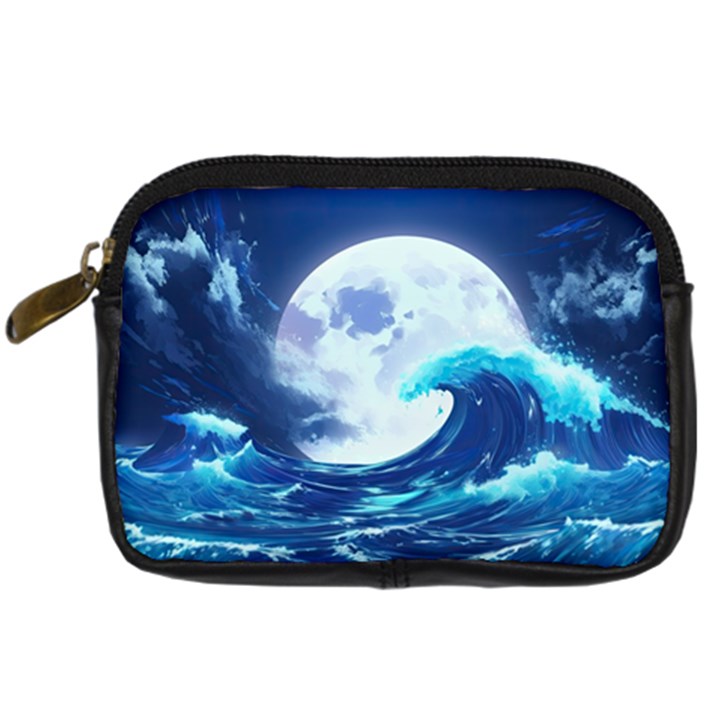 Ai Generated Waves Ocean Sea Tsunami Nautical Blue Digital Camera Leather Case