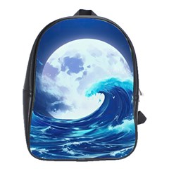 Ai Generated Waves Ocean Sea Tsunami Nautical Blue School Bag (large) by Ravend