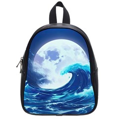 Ai Generated Waves Ocean Sea Tsunami Nautical Blue School Bag (small) by Ravend