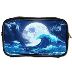 Ai Generated Waves Ocean Sea Tsunami Nautical Blue Toiletries Bag (one Side) by Ravend