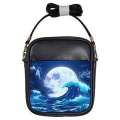 Ai Generated Waves Ocean Sea Tsunami Nautical Blue Girls Sling Bag by Ravend